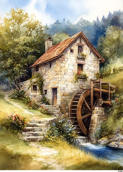 CN21698 papier ryżowy RUSTYKALNY MŁYN WODNY