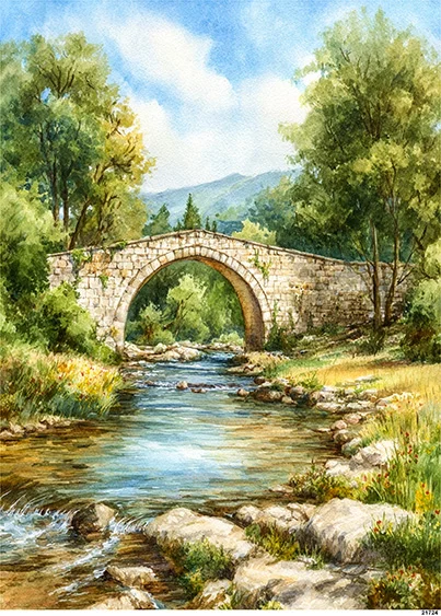 CN21724 papier ryżowy ŁUKOWATY MOST KAMIENNY