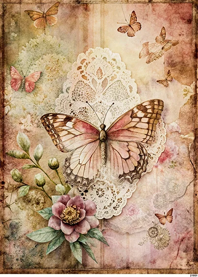 CN21951 papier ryżowy MOTYL Z KORONKĄ