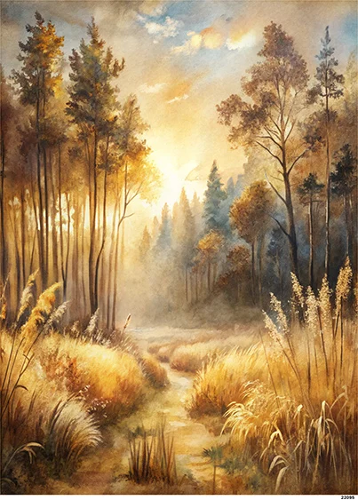CN22095 papier ryżowy ZACHÓD SŁOŃCA W LESIE