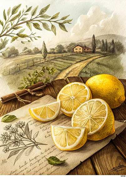 CN22162 papier ryżowy CYTRYNY W WIEJSKIM KRAJOBRAZIE