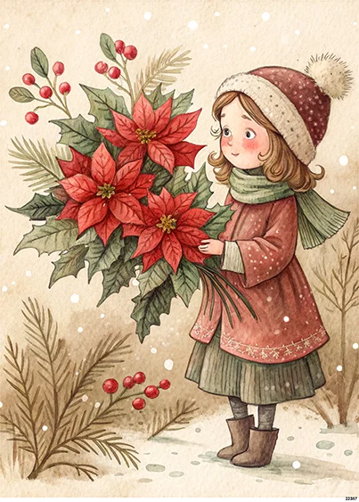 CN22387 papier ryżowy DZIEWCZYNKA Z POINSETTIĄ