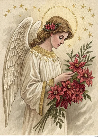 CN22436 papier ryżowy ANIOŁ Z POINSETTIĄ