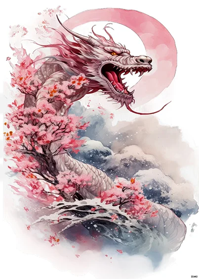CN22462 papier ryżowy JAPOŃSKI SMOK SAKURA