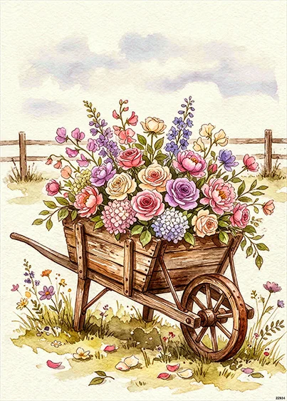 CN22924 papier ryżowy TACZKA Z KWIATAMI