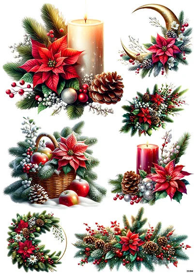 CN23394 papier ryżowy STROIK Z POINSETIĄ