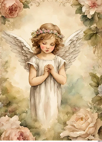 CN23613 papier ryżowy ANIOŁEK Z KWIATAMI