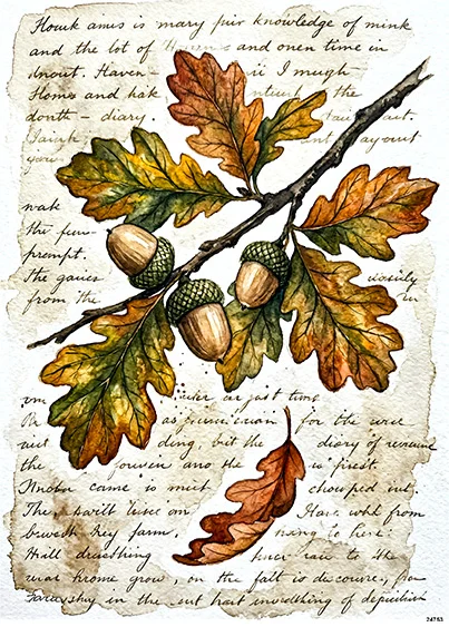 CN24753 papier ryżowy LIŚCIE DĘBU I ŻOŁĘDZIE
