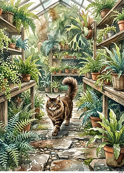 CN25149 papier ryżowy KOT MAINE COON I PAPROTKI