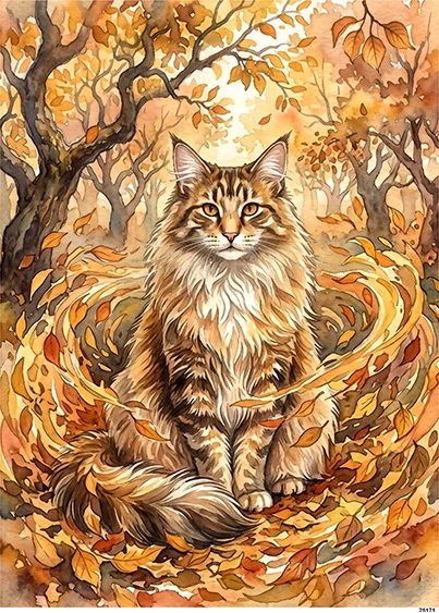 CN25171 papier ryżowy KOT MAINE COON JESIENIĄ