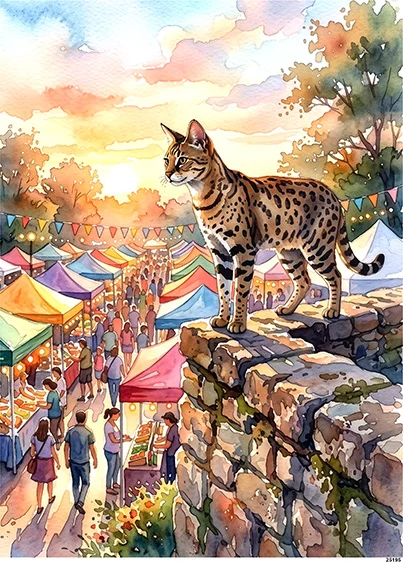 CN25195 papier ryżowy KOT BENGALSKI NA KIERMASZU
