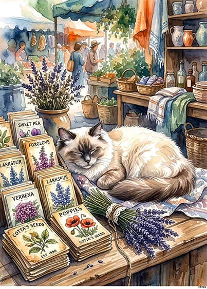 CN25209 papier ryżowy RAGDOLL W OGRODNICZYM