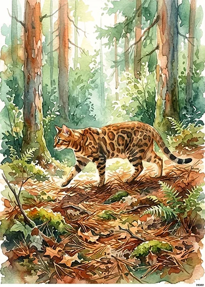 CN25302 papier ryżowy KOT BENGALSKI W LESIE