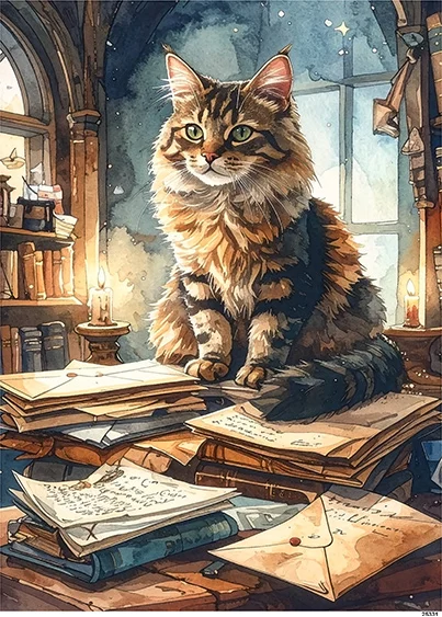 CN25331 papier ryżowy KOT SYBERYJSKI W BIBLIOTECE