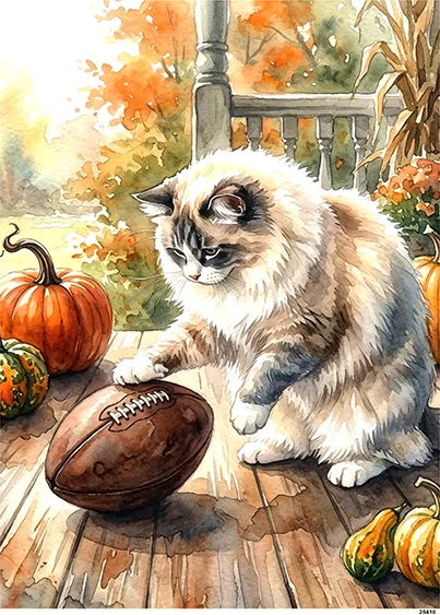 CN25410 papier ryżowy KOT RAGDOLL I PIŁKA DO RUGBY