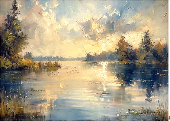 CN25344 papier ryżowy SPOKOJNY PEJZAŻ NAD JEZIOREM