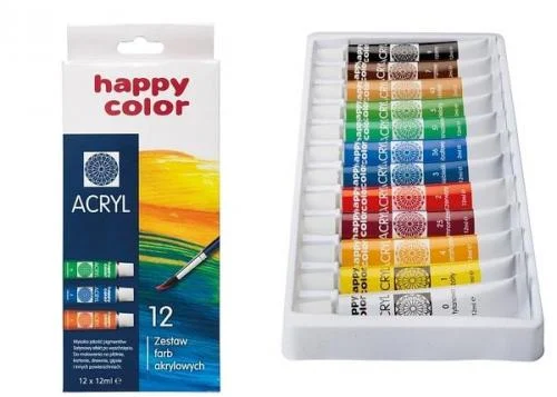 HCL07385 Farby akrylowa 12 kol. x 12ml, Happy Color