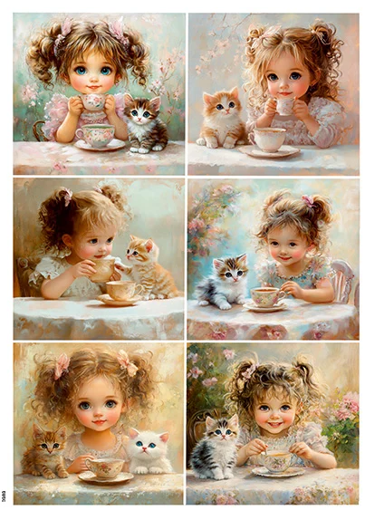 CN0989 dziewczynki, koty, herbata,