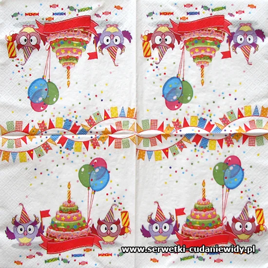 1403 Funny Owls With B-Day Cake